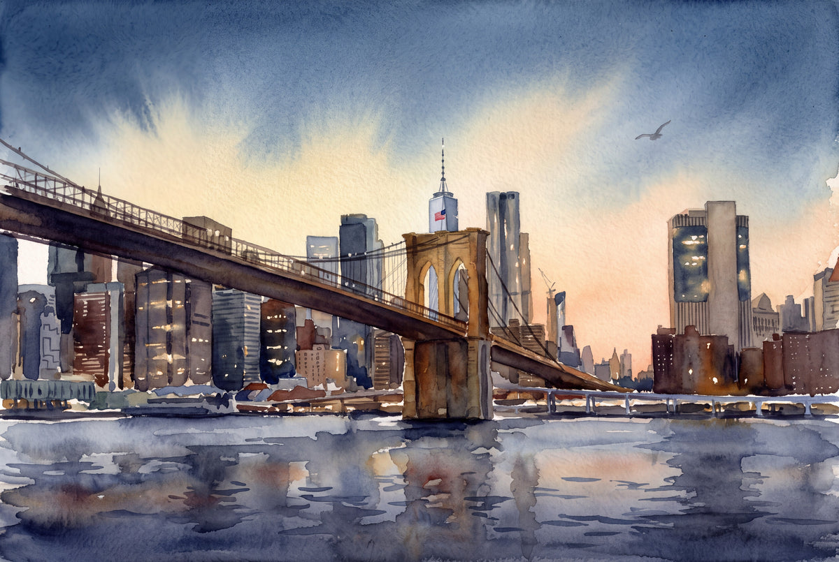 Brooklyn Bridge watercolour artwork by Daz James Photography