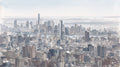 Aerial watercolour cityscape of Manhattan Bridge and Lower Manhattan skyline, New York City
