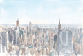 Watercolour art print of the Midtown Manhattan skyline viewed from The Edge, featuring the Empire State Building
